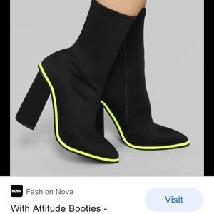 Fashion Nova With Attitude Booties Black Neon Grn